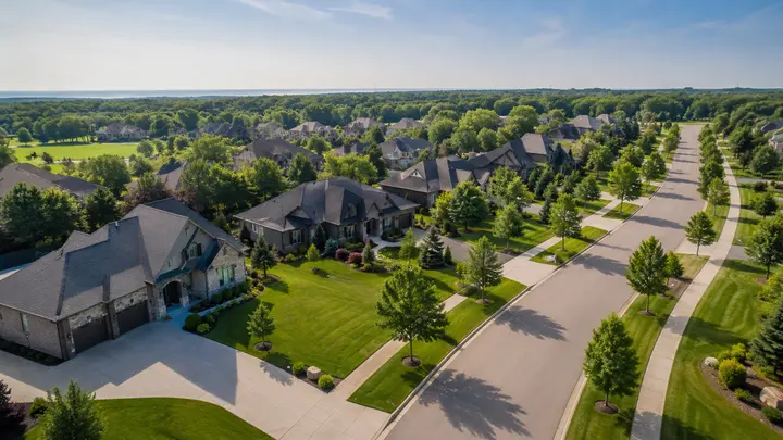 Homes along a tree-lined residential street